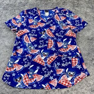 Disney Lilo &Stitch Scrub Top Women's Medium Stitch One In A Melon V Neck